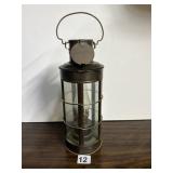 VINTAGE METAL ELECTRIC LANTERN W/ GLASS PANELS