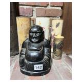CARVED WOOD BUDDHA FIGURINE, BLACK FINISH, EARLY