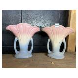 PAIR HULL POTTERY ART DECO VASES - PINK/BLUE