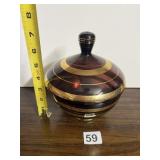 ROMANIAN GLASS DECORATIVE JAR, GILT STRIPES,