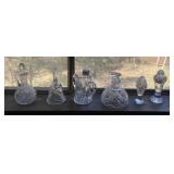 GLASS CRUET, BELL, SALT AND PEPPER SHAKERS,
