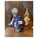 ASIAN GINGER JAR AND FIGURINES