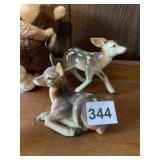PORCELAIN DEER FIGURINES, CLIP ON BIRD, HUGGING