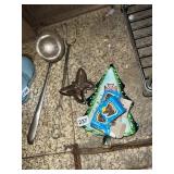 CERAMIC CHRISTMAS TREE DISH, METAL BUTTERFLY