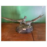 BRONZE PHEASANT FIGURINE PAIR - MARBLE BASE.
