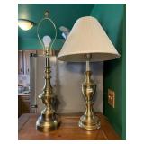 PAIR BRASS TABLE LAMPS, NON-MATCHING, ONE WITH