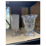 PAIR OF CUT CRYSTAL FOOTED VASES - GEOMETRIC