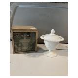 HARVEST CANDY BOX - FILIGREE EDGE MILK GLASS,