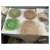 ASSORTED GLASS SERVING DISHES - GREEN, AMBER,