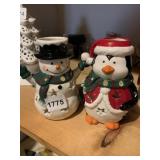 PAIR OF CERAMIC HOLIDAY CHARACTER CANDLE HOLDERS