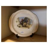CERAMIC TURKEY PLATE W/ STAND - HAND-PAINTED