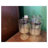 SET OF 4 GLASSES - SILVER RIMS / FLORAL BAND