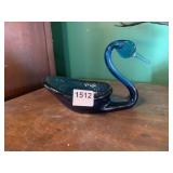 BLUE GLASS SWAN DISH, DECORATIVE FIGURAL BOWL.