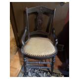 VICTORIAN CARVED WOOD ARMCHAIR - BLACK FINISH,