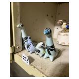 CERAMIC PARAKEET BIRD FIGURINES, BLUE GLAZE,