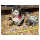 JAPANESE CERAMIC CAT PLANTER, ANIMAL FIGURINES,