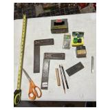 ASSORTED HAND TOOLS & HARDWARE - TRY SQUARES,