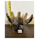 AMBER ART GLASS BOWL, LOBED DESIGN, FOOTED BASE.