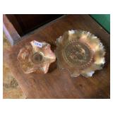 CARNIVAL GLASS DISHES - PAIR, IRIDESCENT W/