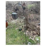 GARDEN SHEPHERDS HOOK, BIRD FEEDER, FROG STATUE.