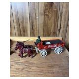 COCA-COLA CAST IRON HORSE-DRAWN DELIVERY CART W/