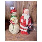 SMALL TABLE TOP VINTAGE PLASTIC SNOWMAN & SANTA