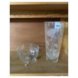 ETCHED GLASS VASE AND FOOTED BOWL - FLORAL