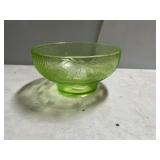 URANIUM GLASS FOOTED BOWL.