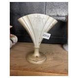 BRASS FAN-FORM VASE - ENGRAVED FLORAL, PEDESTAL