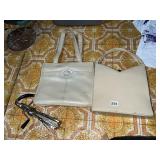 VINTAGE CREAM HANDBAGS, ONE W/ FRONT POCKET,