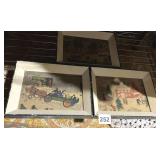 VINTAGE FRAMED TEXTILE ART PANELS, FOLK ART