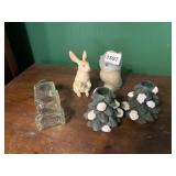PORCELAIN RABBIT, GLASS CAR BOTTLE, CHRISTMAS