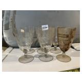 VINTAGE ETCHED GLASS GOBLETS, SOME CHIPPING ON