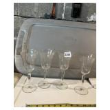 SET OF 4 ETCHED CHAMPAGNE FLUTES - CLEAR GLASS W/