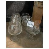 SET OF 6 GLASS CORDIALS - ETCHED BIRD & CATTAIL