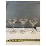 SENILAC - SET OF 3 ETCHED CHAMPAGNE COUPES,