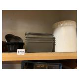 CAKE PANS, LOAF PANS, PYREX UTENSIL CROCK