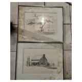 BILL GUTTERY TWO PEN & INK DRAWINGS, FRAMED, MATS