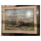FRAMED WATERCOLOR LANDSCAPE PAINTING SIGNED WURLY