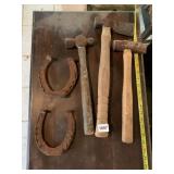 VINTAGE HAND TOOLS - HORSESHOES, HAMMERS,