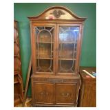 ANTIQUE WOOD DISPLAY CABINET - PEDIMENT TOP,
