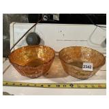 PAIR AMBER GLASS BOWLS, WOVEN PATTERN, VINTAGE.