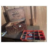 VINTAGE WOODEN UPHOLSTERY TOOLBOX W/ TOOLS,