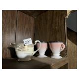 GILT DECORATED CREAMER, OMBRE PINK & BLACK MILK