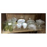 CLEAR & GREEN GLASS TUMBLERS, STEMWARE, COVERED