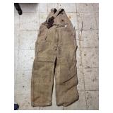 CARHARTT CANVAS BIB OVERALLS, TAN, 42X32.