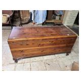 PINE WOOD STORAGE TRUNK W/ METAL HANDLES, BUN