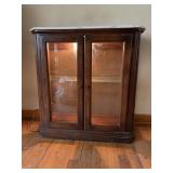 MARBLE TOP DISPLAY CABINET W/ GLASS DOORS,