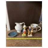 PORCELAIN PITCHER, DISNEY DUCK CERAMIC FIGURINES,