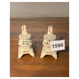 PAIR OF HAND-PAINTED CAST IRON STOVE SALT &